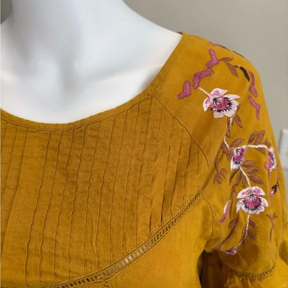 Free People Pavlo Floral Embroidered Babydoll Dress SIze Small Tiered Ruffle - Picture 2 of 15